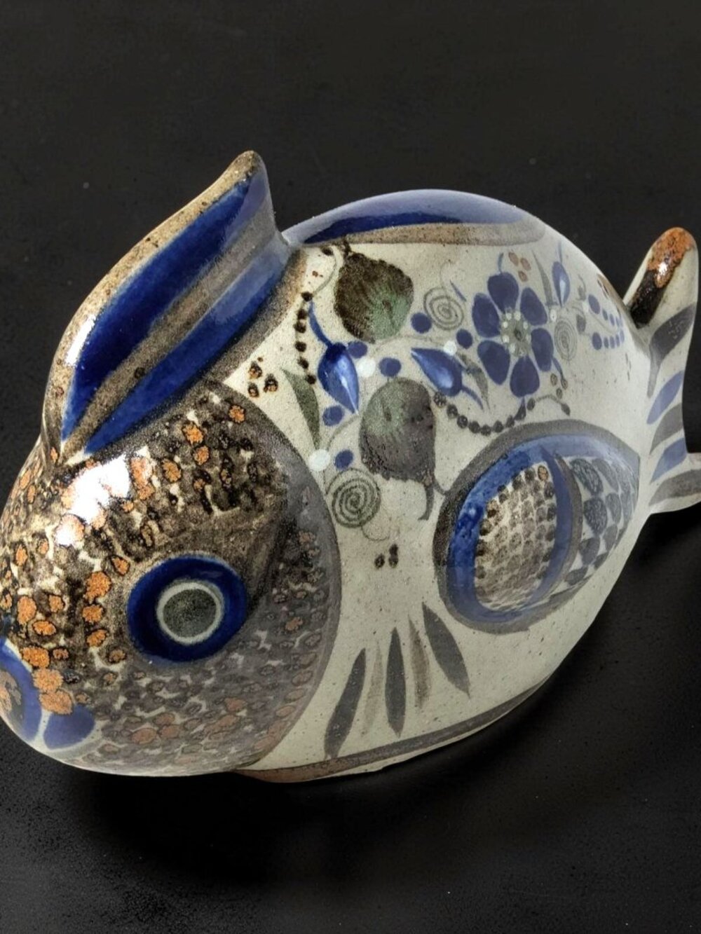 Vintage Tonala Mexico Large Earthenware HandCrafted Multicolor Fish.